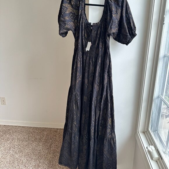 Maxi Dress NWT Roller Rabbit Puff Sleeves - Size S Blk - Picture 3 of 9